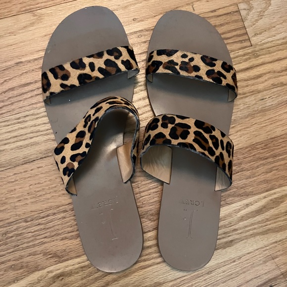 Flat sandals with two straps, jcrew, cheetah print ponyhair, sz 9 - Picture 1 of 4